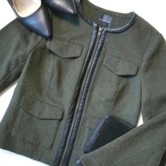 THE LIMITED Olive Green Wool Blend Faux Leather Military Style Blazer Jacket XS. - Picture 1 of 8
